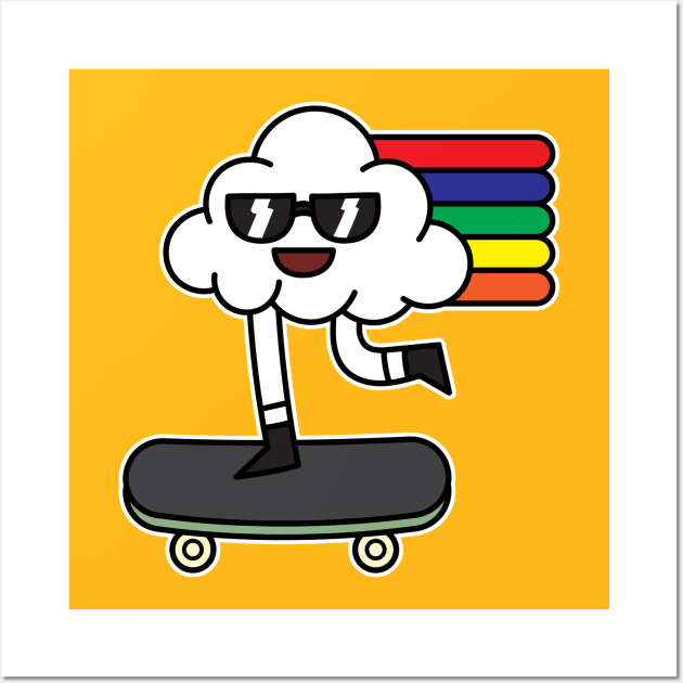 Cool Cloud Riding A Skateboard Wall Art by rudypagnel